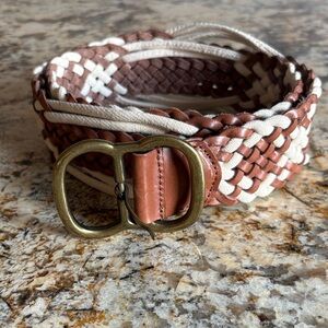 Sundance Braided Belt in Brown Leather and Cream Canvas Size S